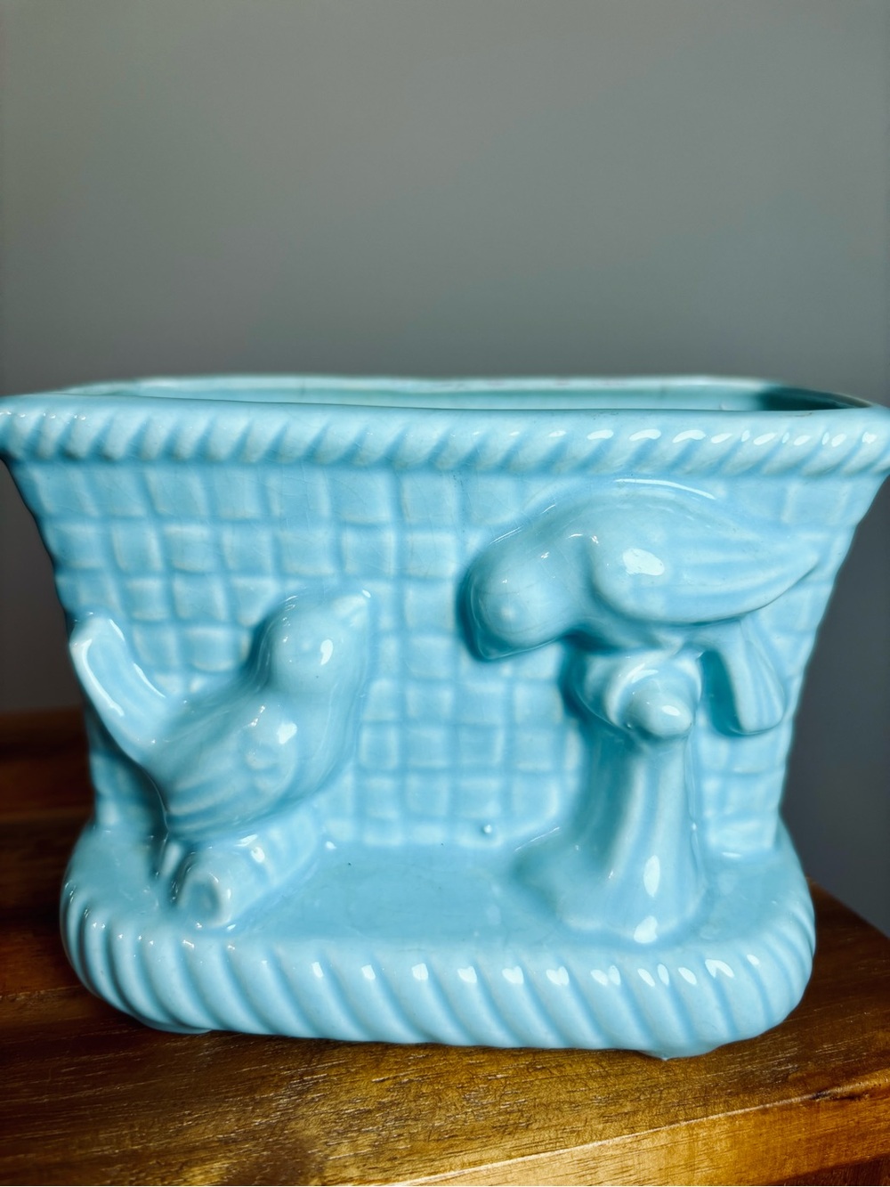 Vintage Blue Bird planter ceramic rectangular 50s planter Shawnee? Succulent pot
